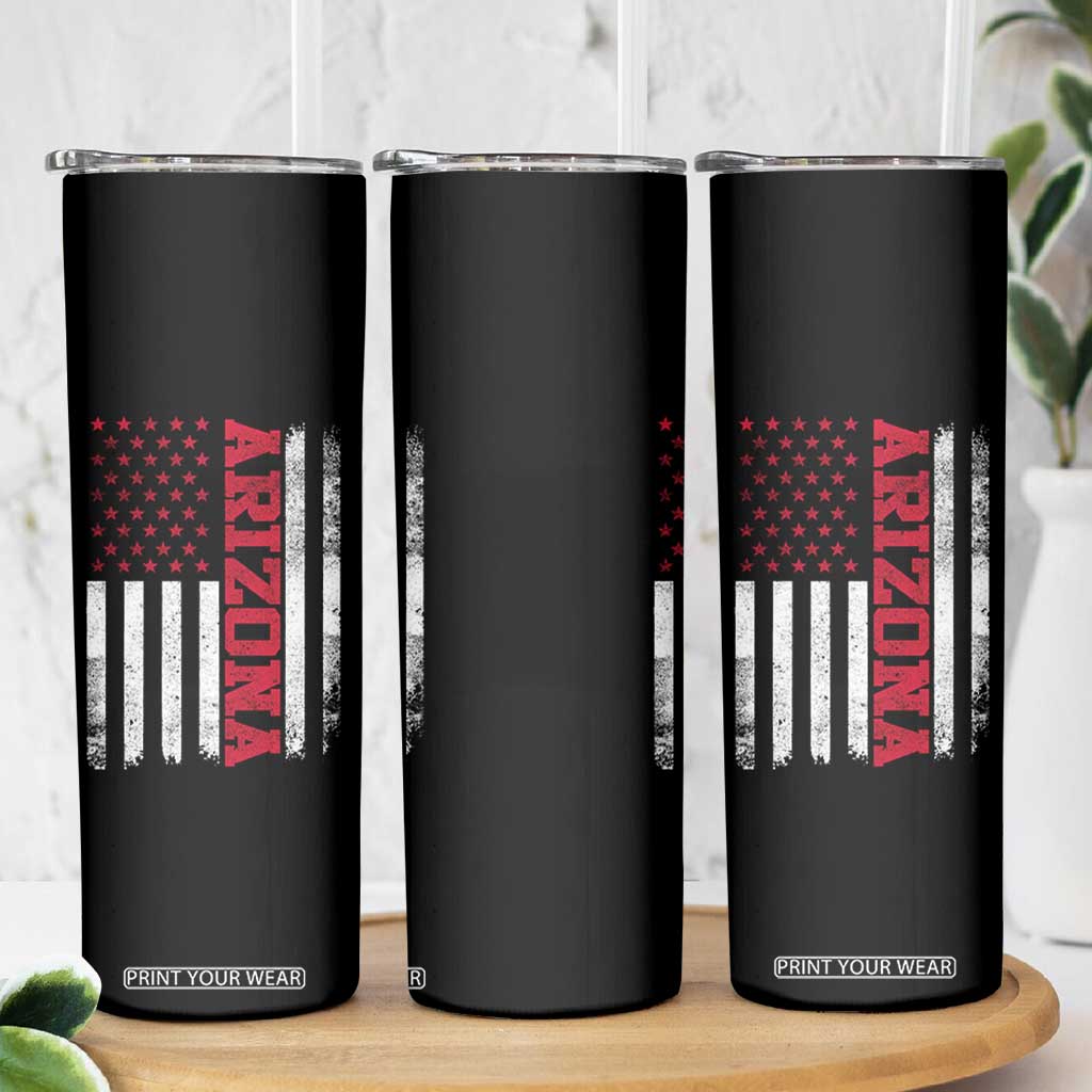 Arizona Pride Skinny Tumbler Vintage American Flag Distressed Varsity Aesthetic Letters AZ State TS11 Print Your Wear