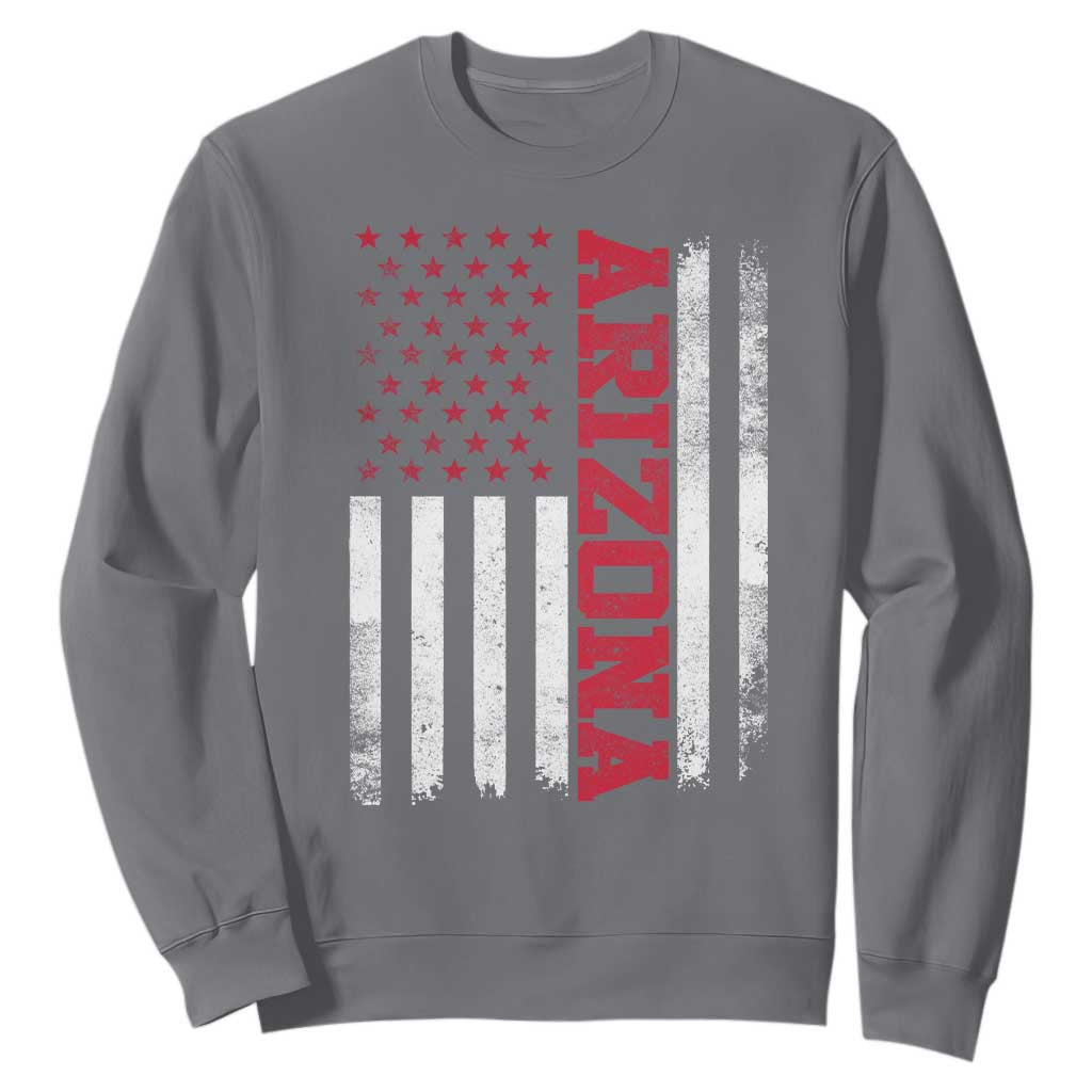 Arizona Pride Sweatshirt Vintage American Flag Distressed Varsity Aesthetic Letters AZ State TS11 Charcoal Print Your Wear