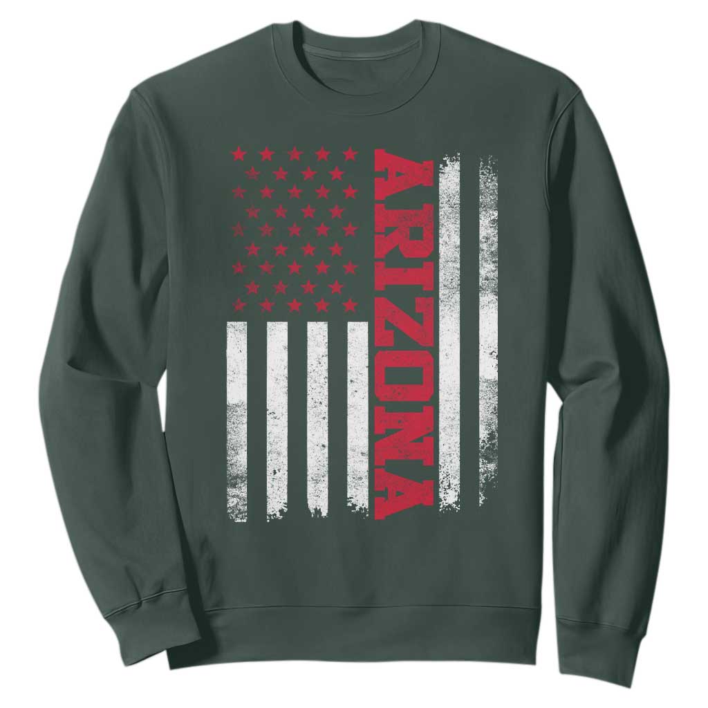 Arizona Pride Sweatshirt Vintage American Flag Distressed Varsity Aesthetic Letters AZ State TS11 Dark Forest Green Print Your Wear