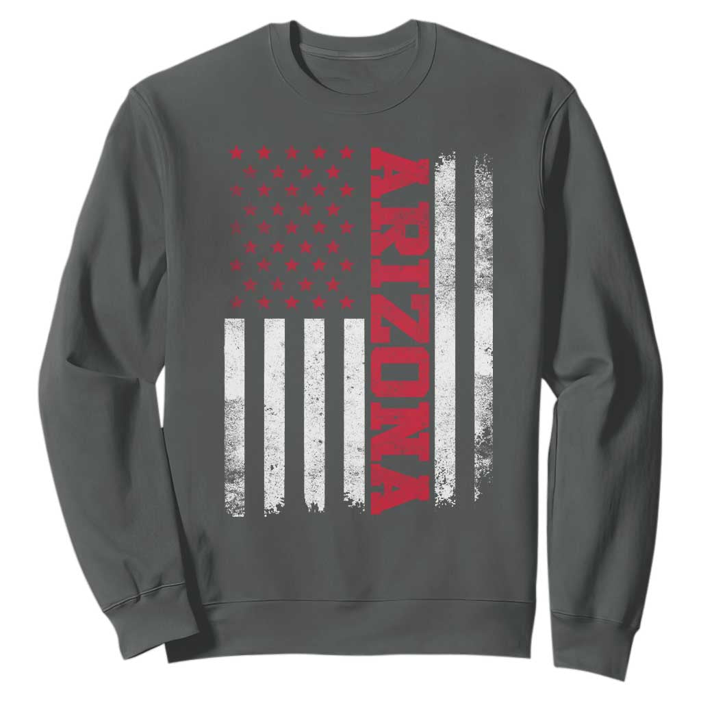 Arizona Pride Sweatshirt Vintage American Flag Distressed Varsity Aesthetic Letters AZ State TS11 Dark Heather Print Your Wear