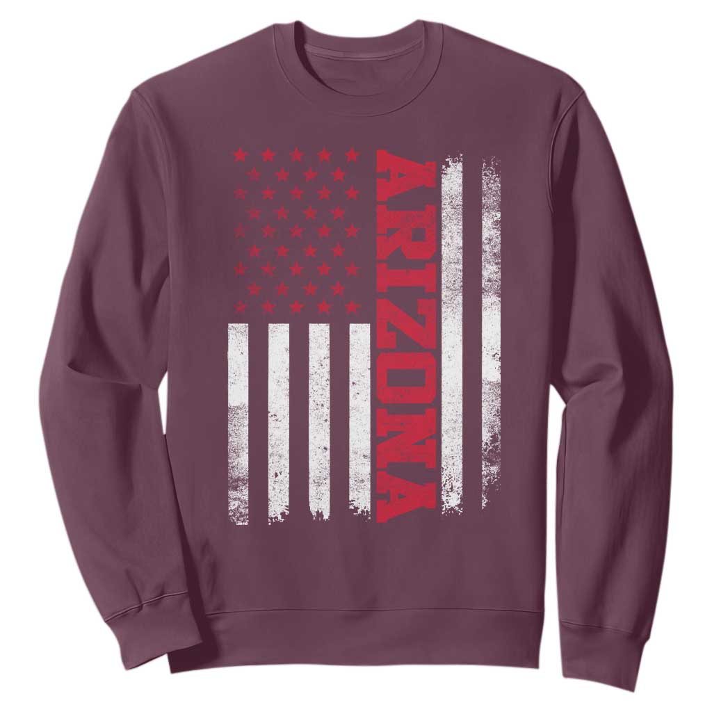 Arizona Pride Sweatshirt Vintage American Flag Distressed Varsity Aesthetic Letters AZ State TS11 Maroon Print Your Wear