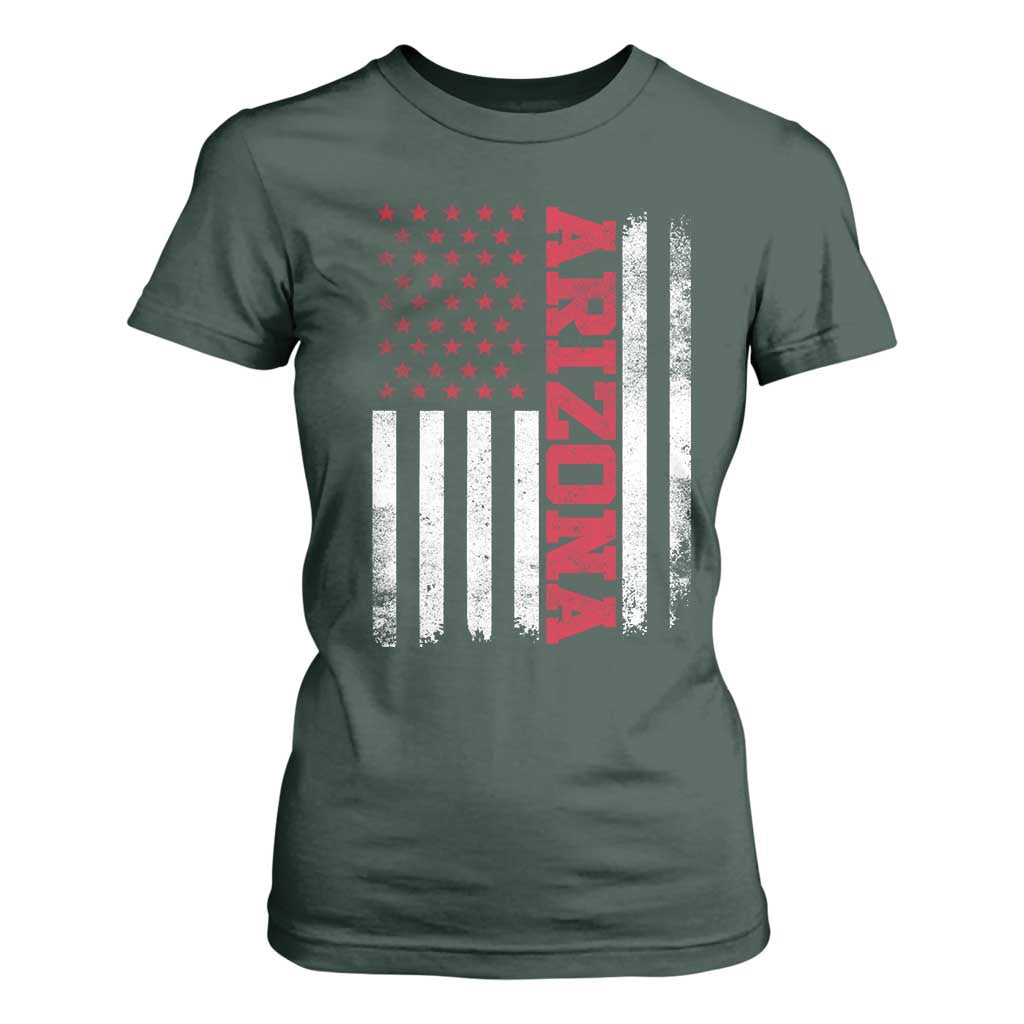 Arizona Pride T Shirt For Women Vintage American Flag Distressed Varsity Aesthetic Letters AZ State TS11 Dark Forest Green Print Your Wear