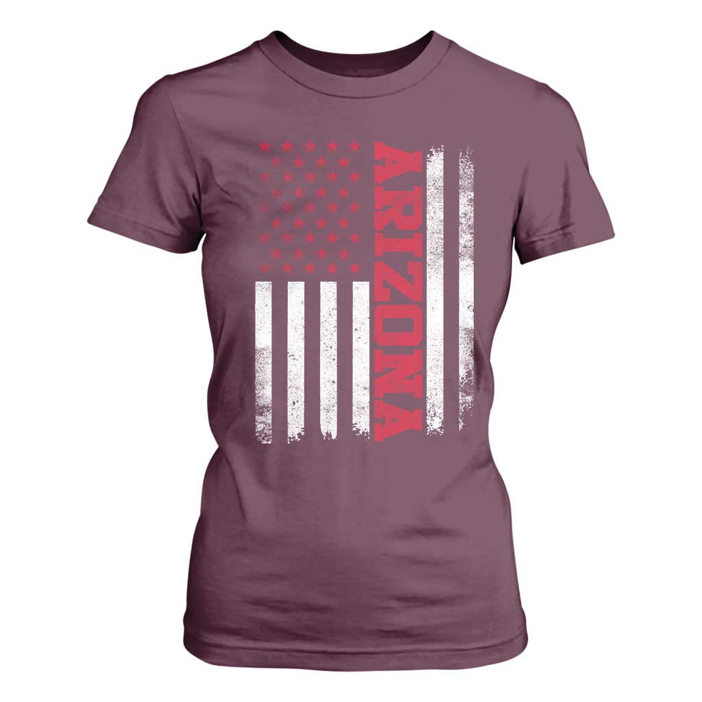 Arizona Pride T Shirt For Women Vintage American Flag Distressed Varsity Aesthetic Letters AZ State TS11 Maroon Print Your Wear