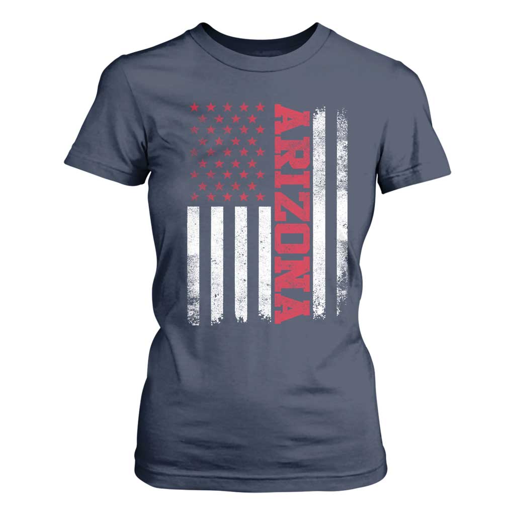 Arizona Pride T Shirt For Women Vintage American Flag Distressed Varsity Aesthetic Letters AZ State TS11 Navy Print Your Wear