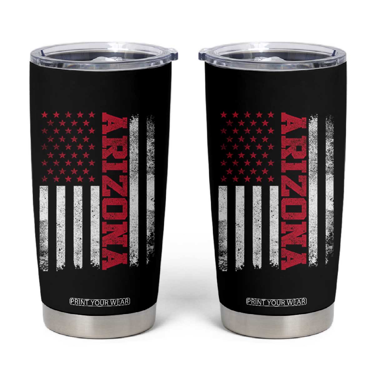 Arizona Pride Tumbler Cup Vintage American Flag Distressed Varsity Aesthetic Letters AZ State TS11 Black Print Your Wear