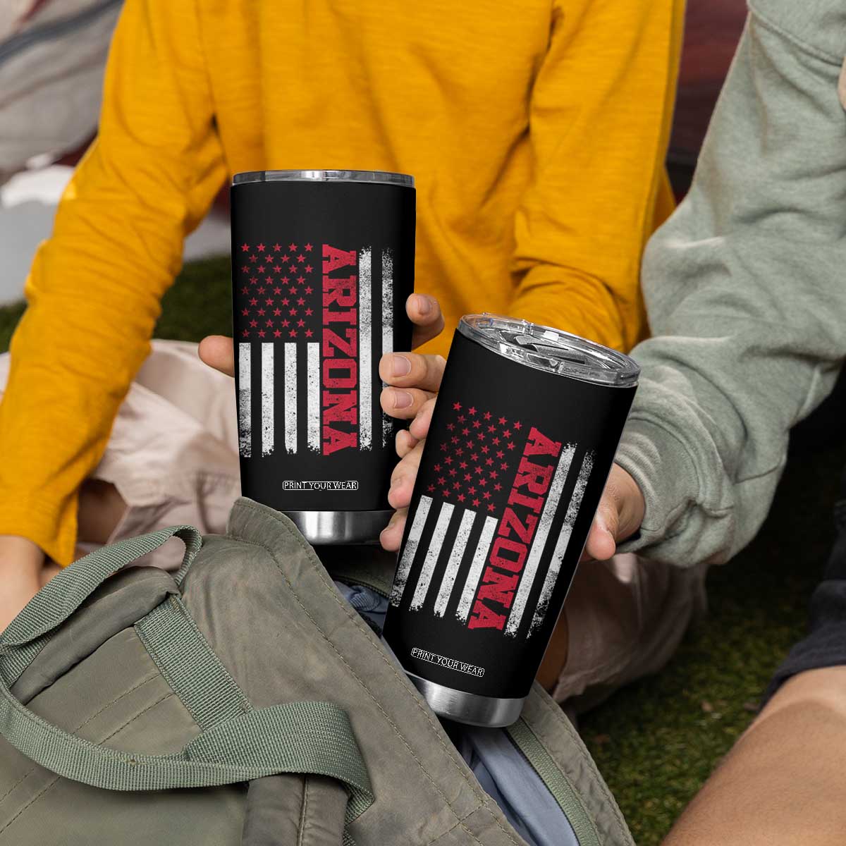 Arizona Pride Tumbler Cup Vintage American Flag Distressed Varsity Aesthetic Letters AZ State TS11 Print Your Wear
