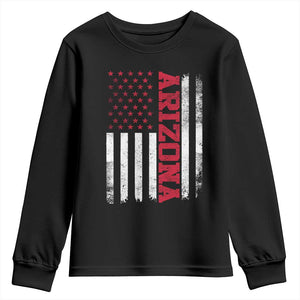 Arizona Pride Youth Sweatshirt Vintage American Flag Distressed Varsity Aesthetic Letters AZ State TS11 Black Print Your Wear