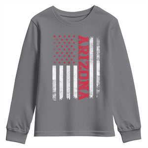 Arizona Pride Youth Sweatshirt Vintage American Flag Distressed Varsity Aesthetic Letters AZ State TS11 Charcoal Print Your Wear