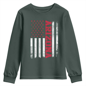 Arizona Pride Youth Sweatshirt Vintage American Flag Distressed Varsity Aesthetic Letters AZ State TS11 Dark Forest Green Print Your Wear