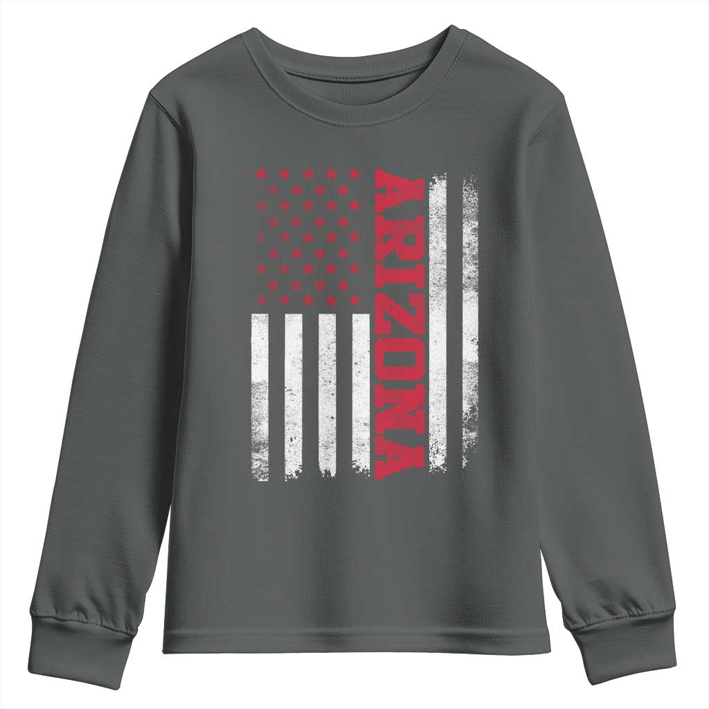 Arizona Pride Youth Sweatshirt Vintage American Flag Distressed Varsity Aesthetic Letters AZ State TS11 Dark Heather Print Your Wear