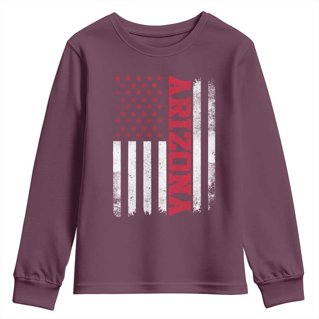 Arizona Pride Youth Sweatshirt Vintage American Flag Distressed Varsity Aesthetic Letters AZ State TS11 Maroon Print Your Wear