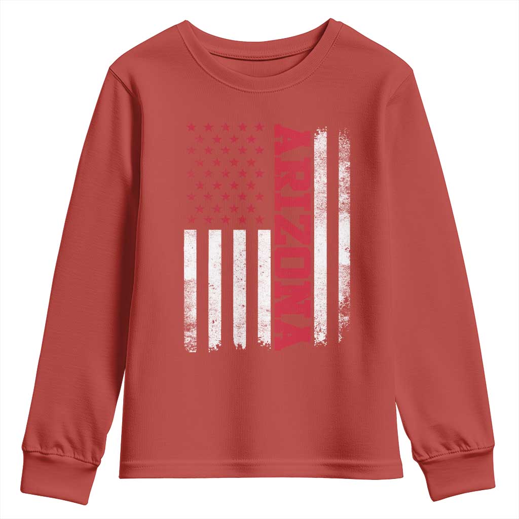 Arizona Pride Youth Sweatshirt Vintage American Flag Distressed Varsity Aesthetic Letters AZ State TS11 Red Print Your Wear