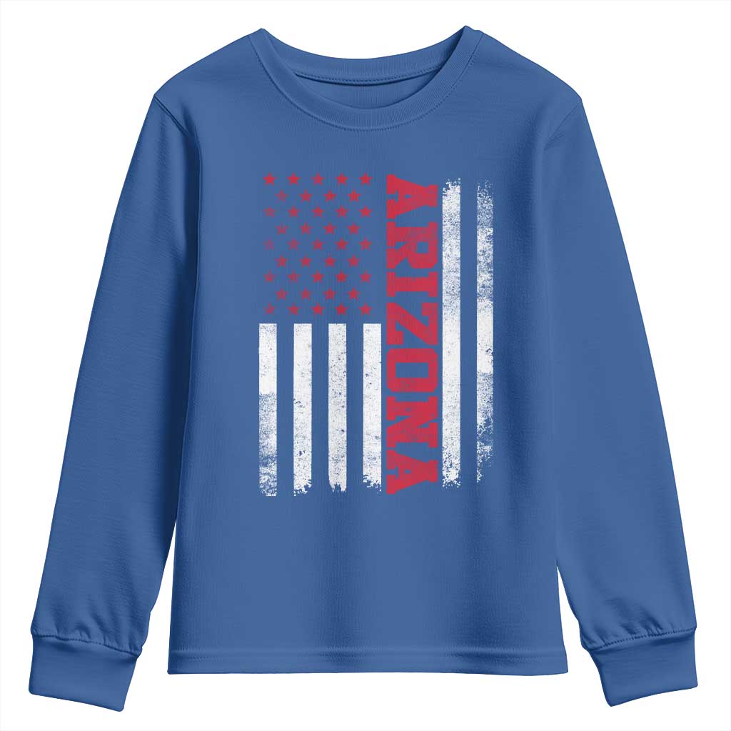 Arizona Pride Youth Sweatshirt Vintage American Flag Distressed Varsity Aesthetic Letters AZ State TS11 Royal Blue Print Your Wear