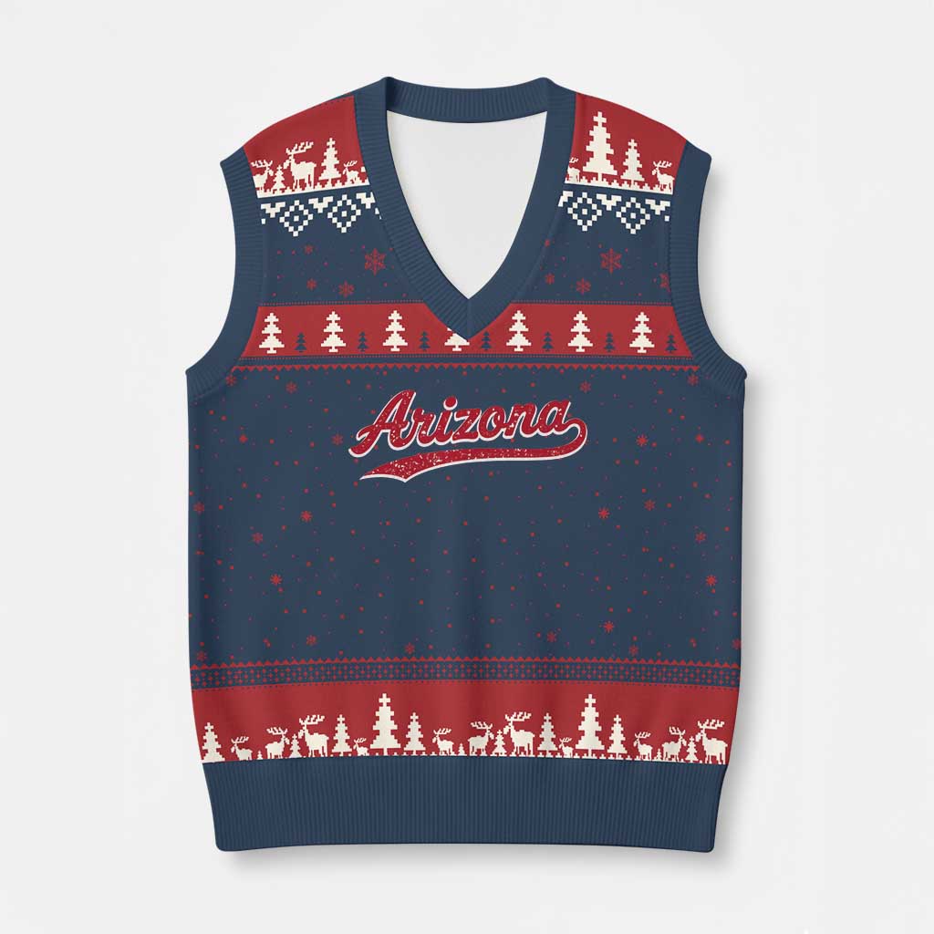 Arizona Varsity Script Classic Sports Jersey Style V-Neck Knit Sweater Vest TS11 Navy Red Print Your Wear