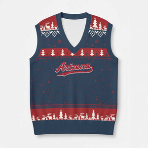 Arizona Varsity Script Classic Sports Jersey Style V-Neck Knit Sweater Vest TS11 Navy Red Print Your Wear
