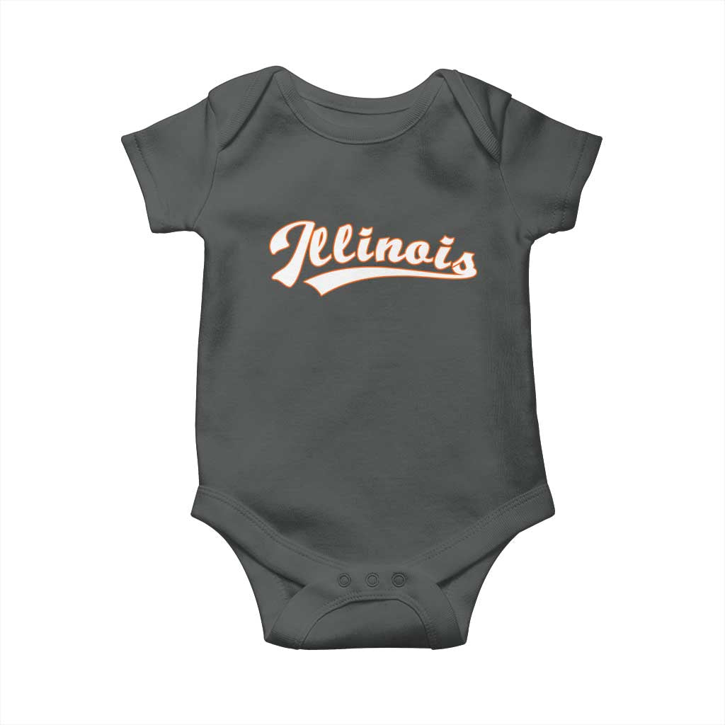Illinois Vintage Orange Varsity Script Text Classic Sports Jersey Style Baby Onesie TS11 Dark Heather Print Your Wear