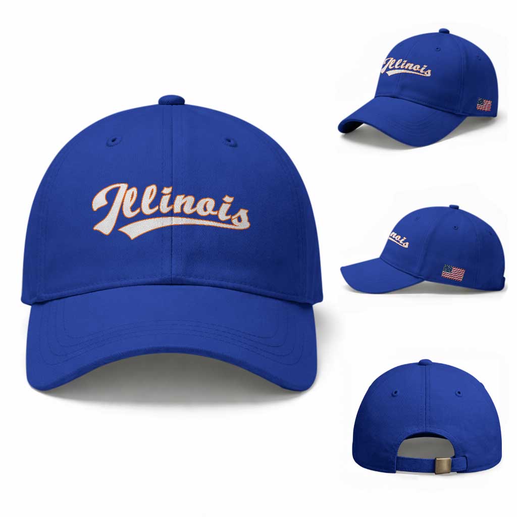 Illinois Vintage Orange Varsity Script Text Classic Sports Jersey Style Baseball Cap TS11 Baseball Cap Universal Fit Royal Blue Print Your Wear
