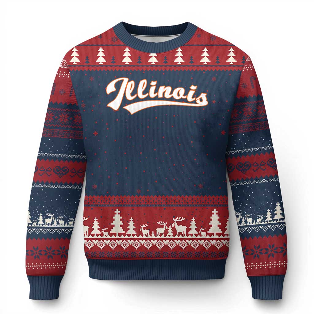 Illinois Vintage Orange Varsity Script Text Classic Sports Jersey Style Ugly Christmas Sweater TS11 Navy Red Print Your Wear
