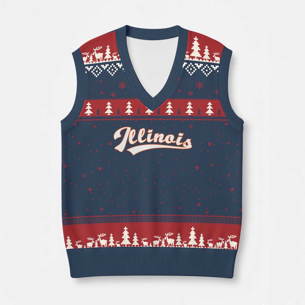 Illinois Vintage Orange Varsity Script Text Classic Sports Jersey Style V-Neck Knit Sweater Vest TS11 Navy Red Print Your Wear