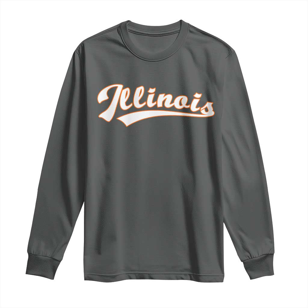 Illinois Vintage Orange Varsity Script Text Classic Sports Jersey Style Long Sleeve Shirt TS11 Dark Heather Print Your Wear