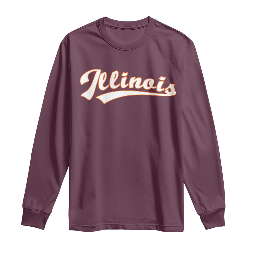 Illinois Vintage Orange Varsity Script Text Classic Sports Jersey Style Long Sleeve Shirt TS11 Maroon Print Your Wear