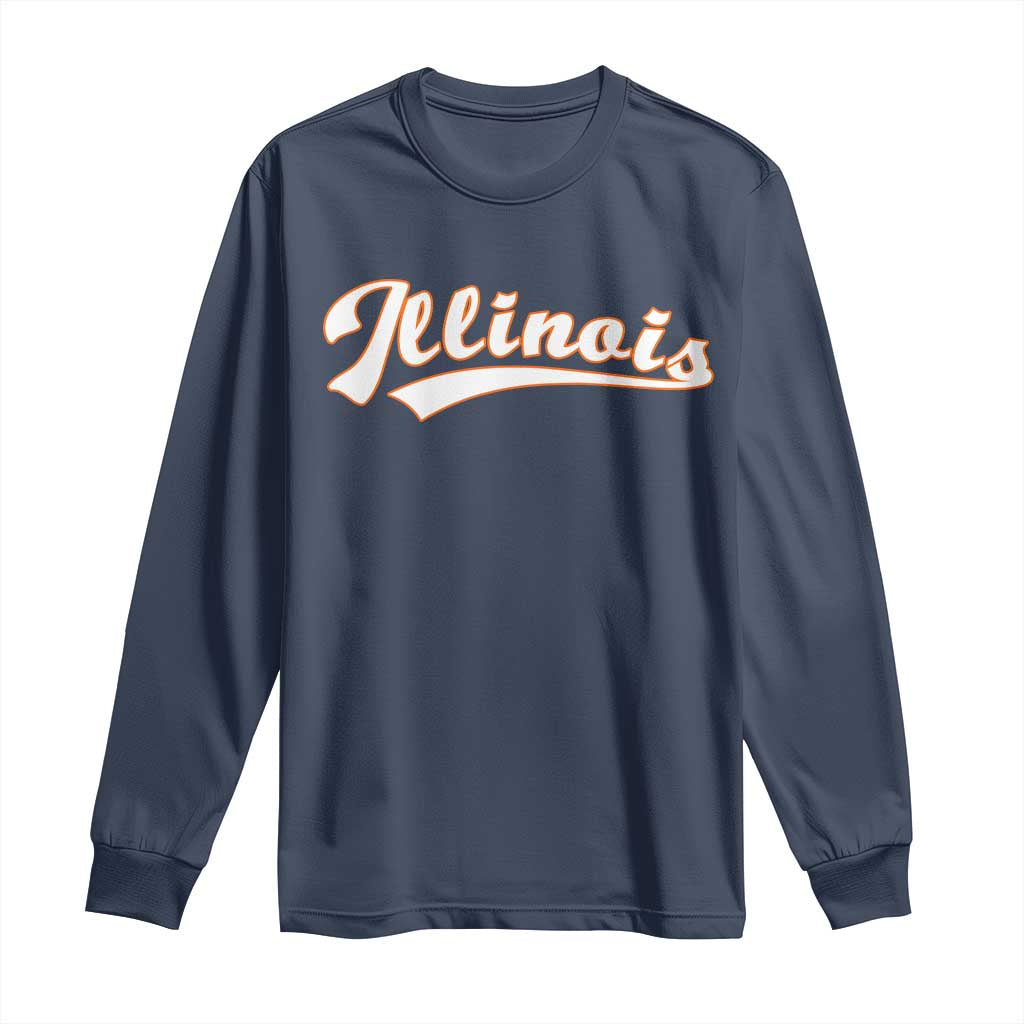 Illinois Vintage Orange Varsity Script Text Classic Sports Jersey Style Long Sleeve Shirt TS11 Navy Print Your Wear