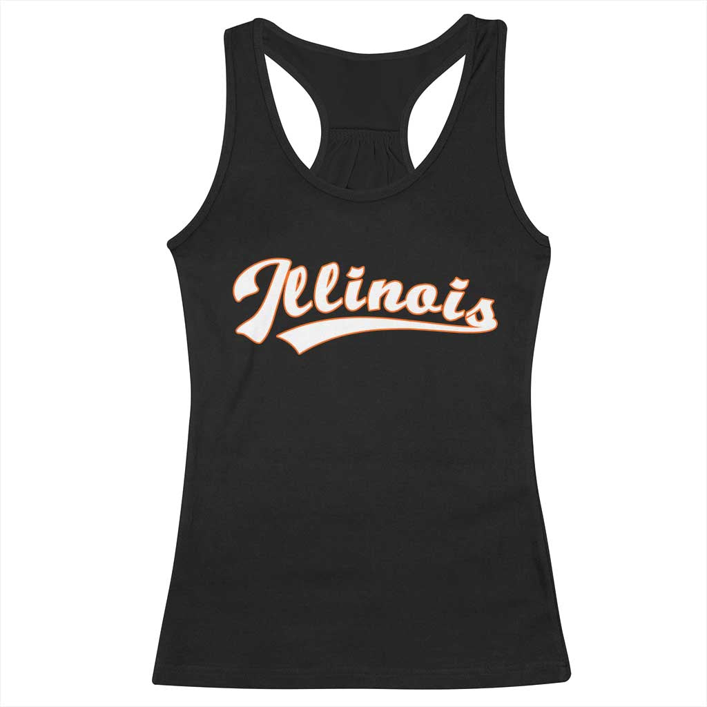 Illinois Vintage Orange Varsity Script Text Classic Sports Jersey Style Racerback Tank Top TS11 Black Print Your Wear