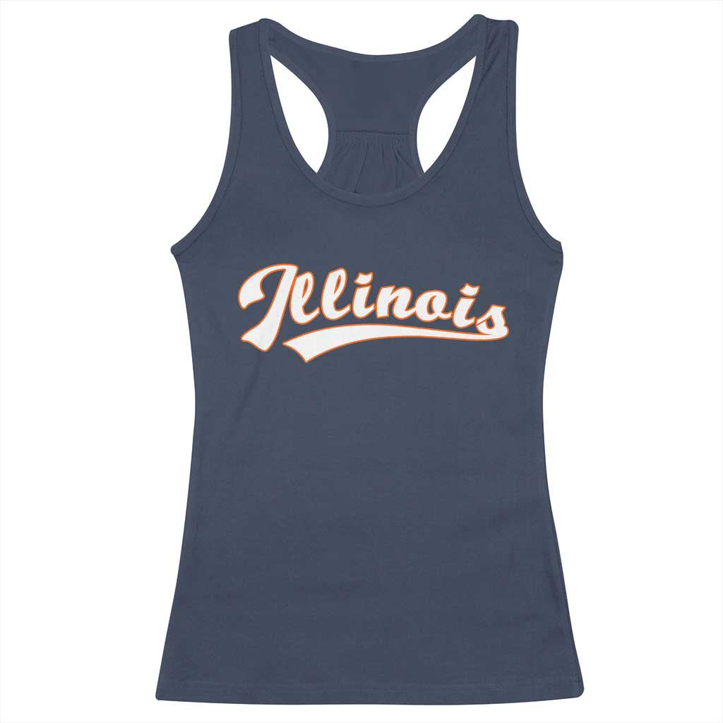 Illinois Vintage Orange Varsity Script Text Classic Sports Jersey Style Racerback Tank Top TS11 Navy Print Your Wear