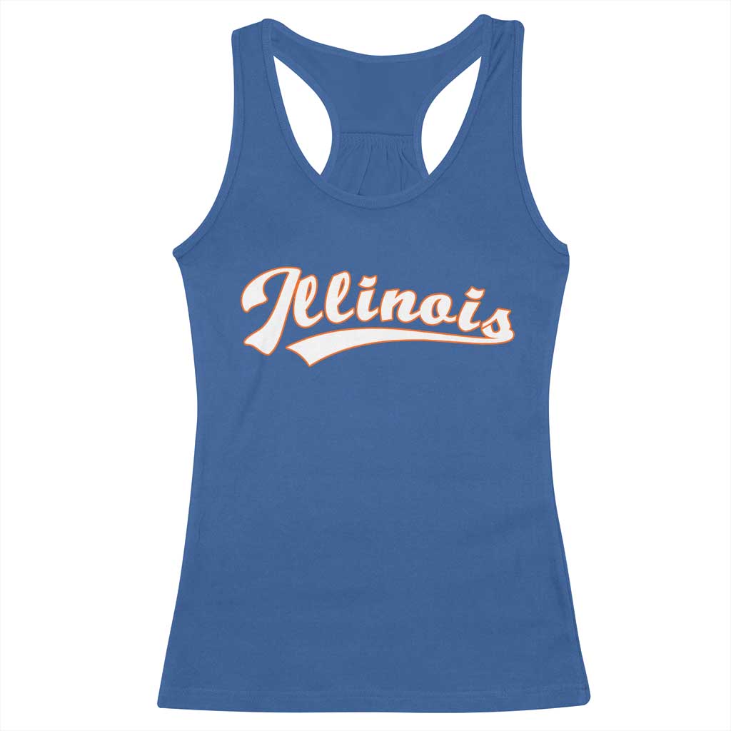 Illinois Vintage Orange Varsity Script Text Classic Sports Jersey Style Racerback Tank Top TS11 Royal Blue Print Your Wear