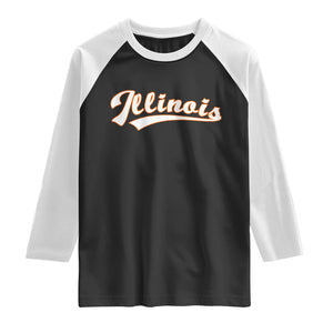 Illinois Vintage Orange Varsity Script Text Classic Sports Jersey Style Raglan Shirt TS11 Black White Print Your Wear