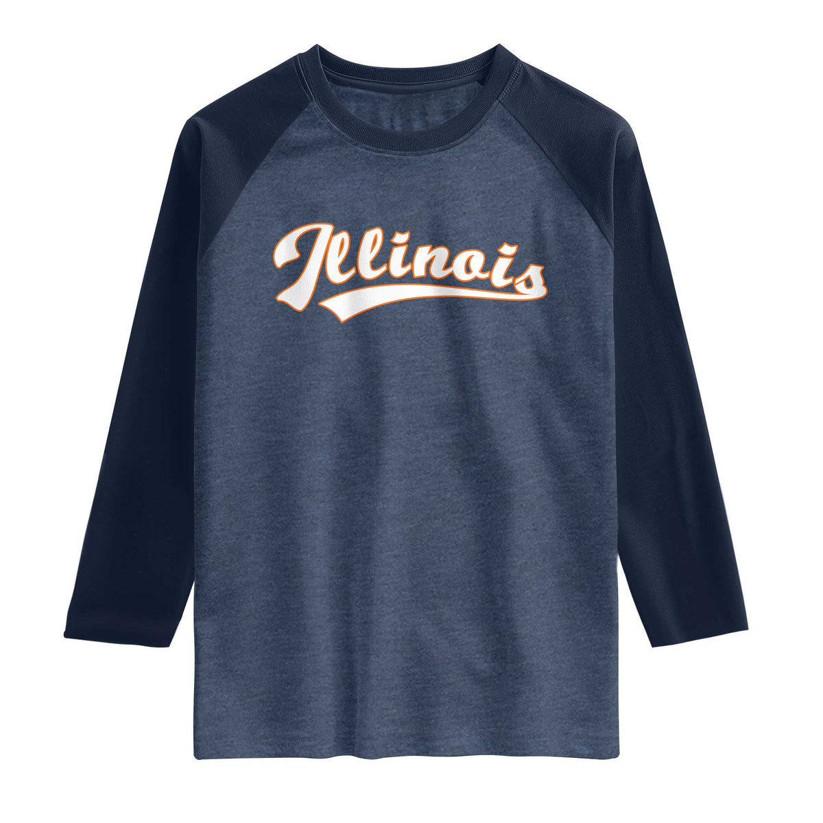 Illinois Vintage Orange Varsity Script Text Classic Sports Jersey Style Raglan Shirt TS11 Heather Denim Navy Print Your Wear