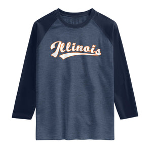 Illinois Vintage Orange Varsity Script Text Classic Sports Jersey Style Raglan Shirt TS11 Heather Denim Navy Print Your Wear