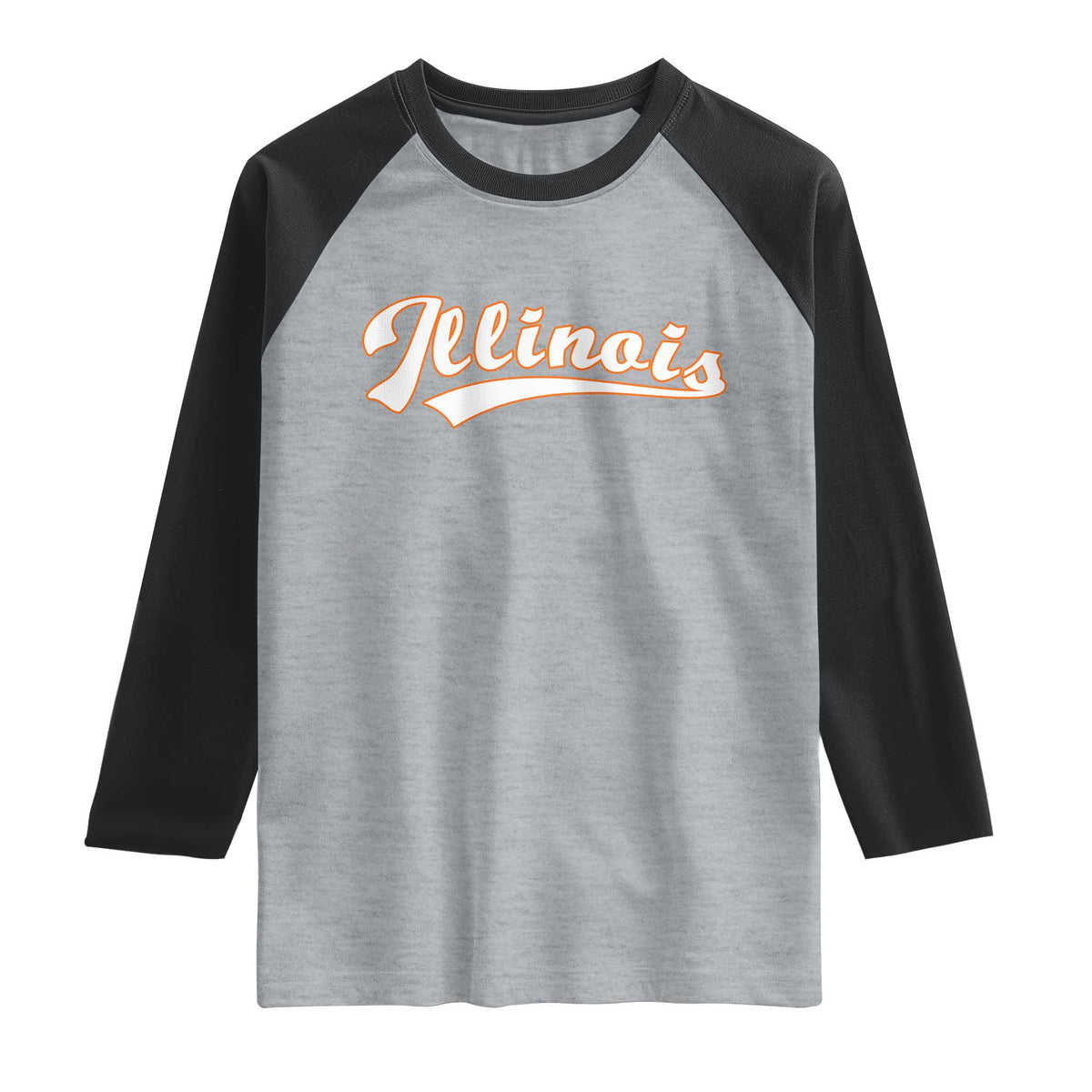 Illinois Vintage Orange Varsity Script Text Classic Sports Jersey Style Raglan Shirt TS11 Heather Gray Black Print Your Wear