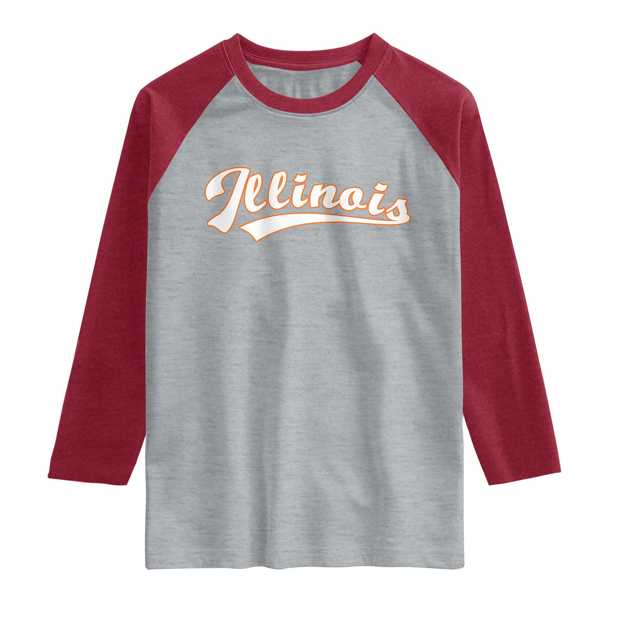 Illinois Vintage Orange Varsity Script Text Classic Sports Jersey Style Raglan Shirt TS11 Heather Gray Heather Red Print Your Wear