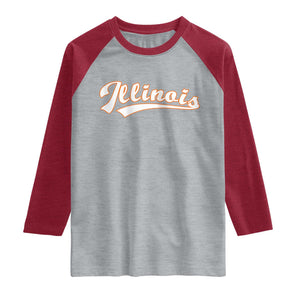 Illinois Vintage Orange Varsity Script Text Classic Sports Jersey Style Raglan Shirt TS11 Heather Gray Heather Red Print Your Wear