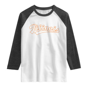 Illinois Vintage Orange Varsity Script Text Classic Sports Jersey Style Raglan Shirt TS11 White Heather Charcoal Print Your Wear