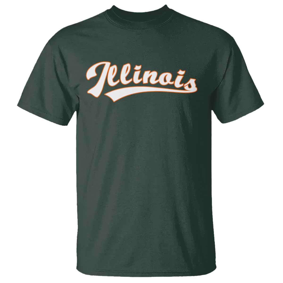 Illinois Vintage Orange Varsity Script Text Classic Sports Jersey Style T Shirt TS11 Dark Forest Green Print Your Wear