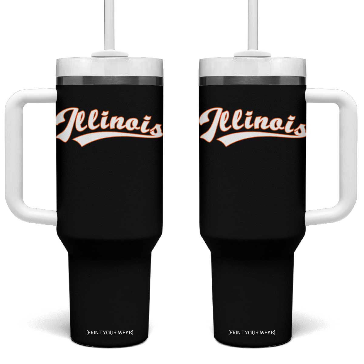 Illinois Vintage Orange Varsity Script Text Classic Sports Jersey Style Tumbler With Handle TS11 One Size: 40 oz Black Print Your Wear