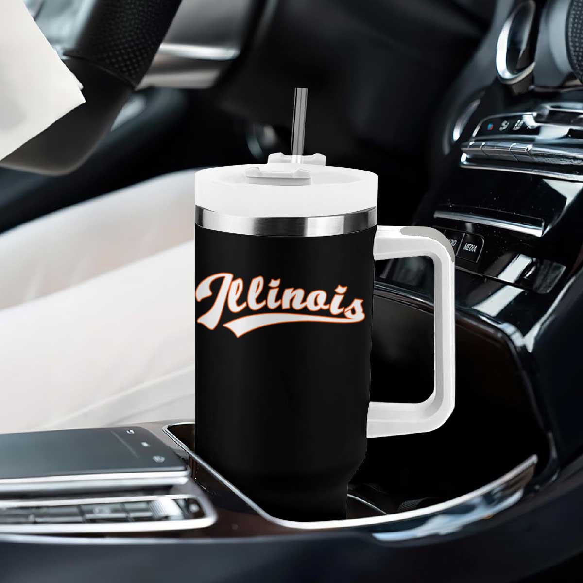Illinois Vintage Orange Varsity Script Text Classic Sports Jersey Style Tumbler With Handle TS11 Print Your Wear
