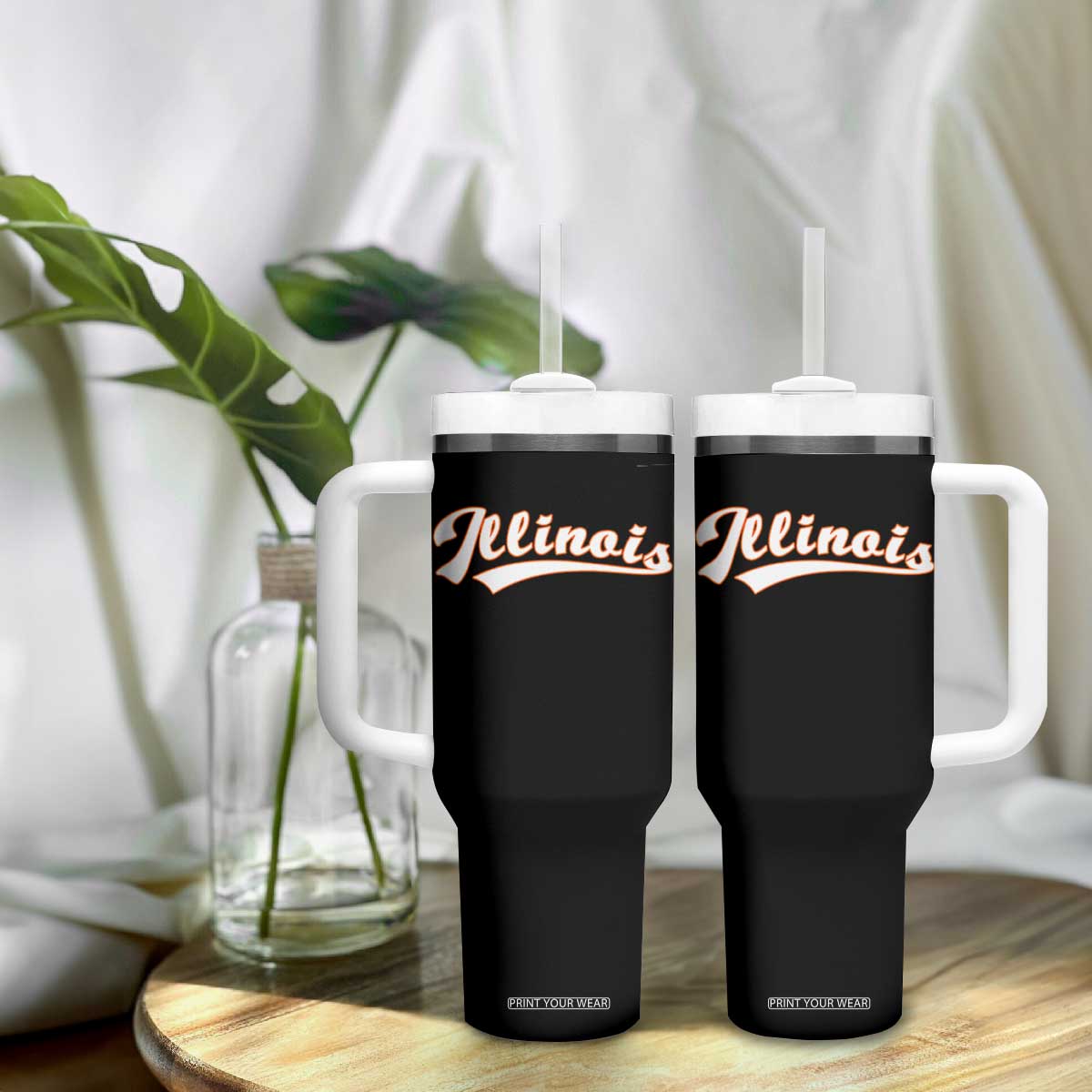 Illinois Vintage Orange Varsity Script Text Classic Sports Jersey Style Tumbler With Handle TS11 Print Your Wear