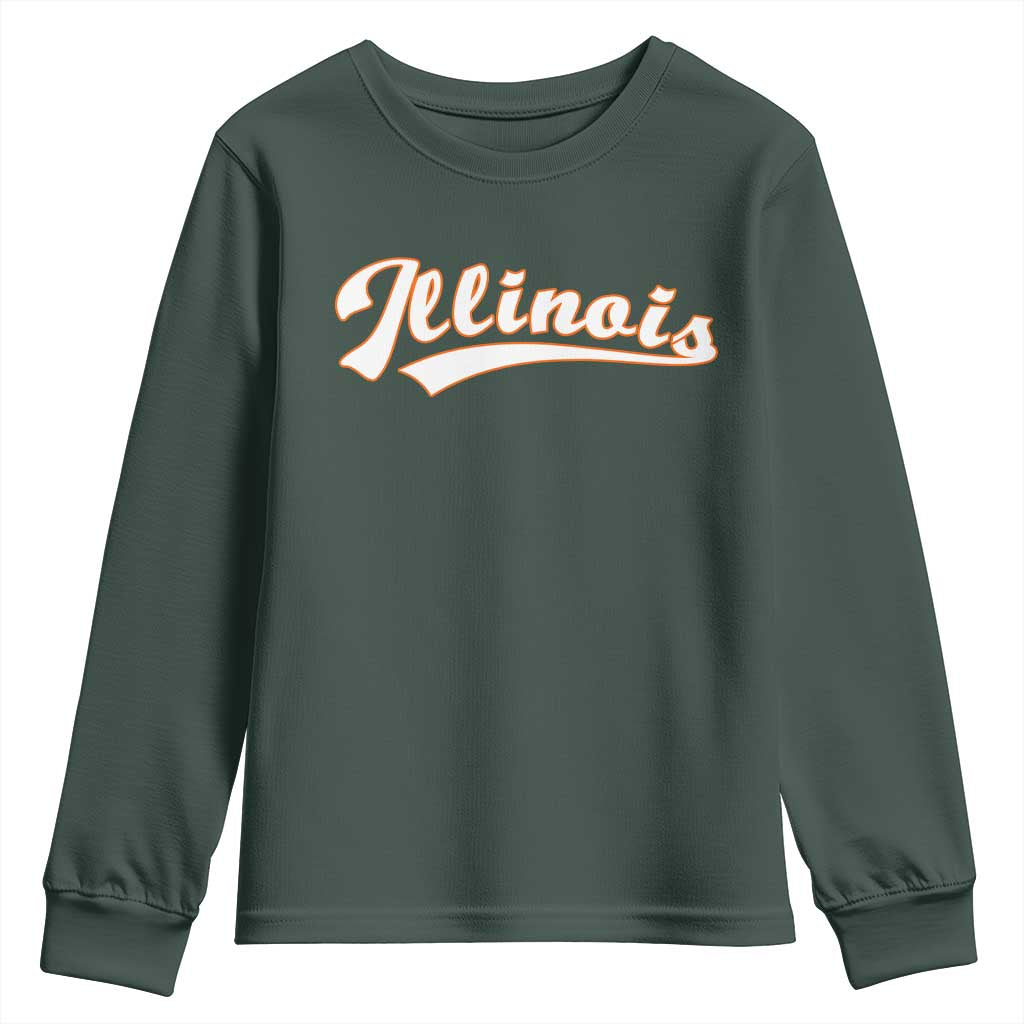Illinois Vintage Orange Varsity Script Text Classic Sports Jersey Style Youth Sweatshirt TS11 Dark Forest Green Print Your Wear
