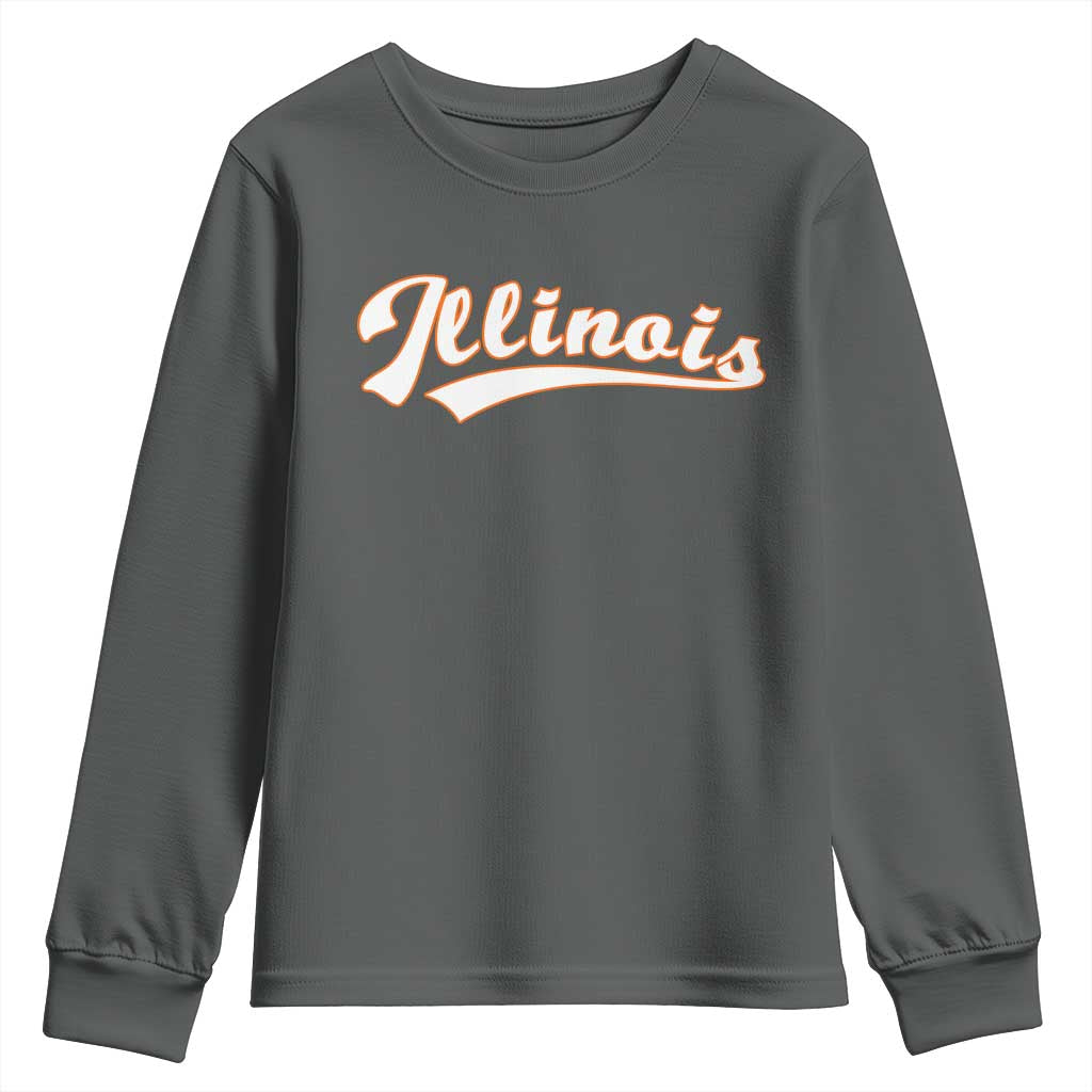Illinois Vintage Orange Varsity Script Text Classic Sports Jersey Style Youth Sweatshirt TS11 Dark Heather Print Your Wear