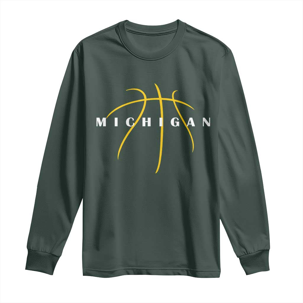 Michigan Fan Basketball Grooves Graphic MI State Long Sleeve Shirt TS11 Dark Forest Green Print Your Wear