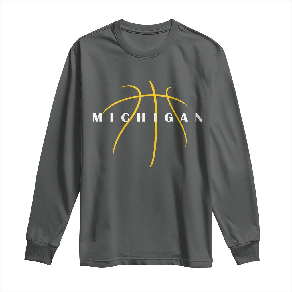 Michigan Fan Basketball Grooves Graphic MI State Long Sleeve Shirt TS11 Dark Heather Print Your Wear