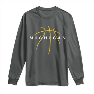 Michigan Fan Basketball Grooves Graphic MI State Long Sleeve Shirt TS11 Dark Heather Print Your Wear