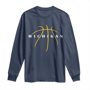 Michigan Fan Basketball Grooves Graphic MI State Long Sleeve Shirt TS11 Navy Print Your Wear