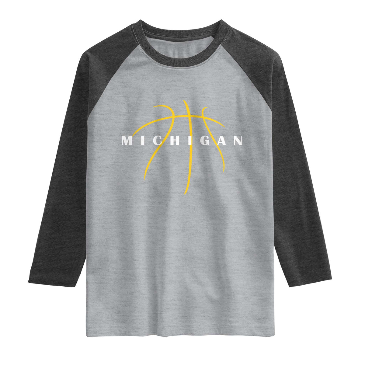 Michigan Fan Basketball Grooves Graphic MI State Raglan Shirt TS11 Heather Gray Heather Charcoal Print Your Wear
