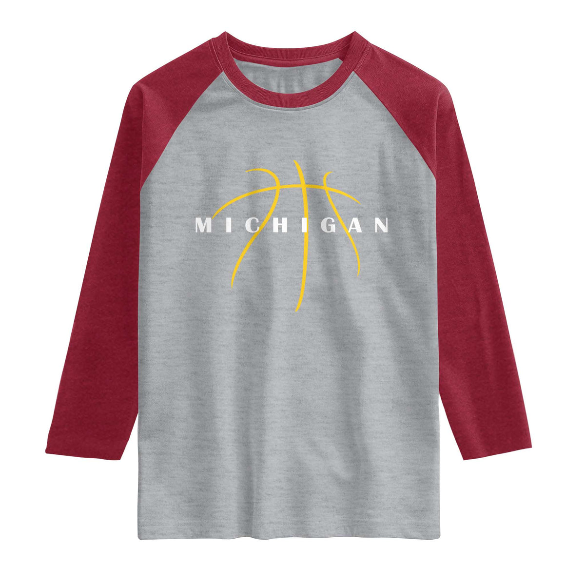 Michigan Fan Basketball Grooves Graphic MI State Raglan Shirt TS11 Heather Gray Heather Red Print Your Wear