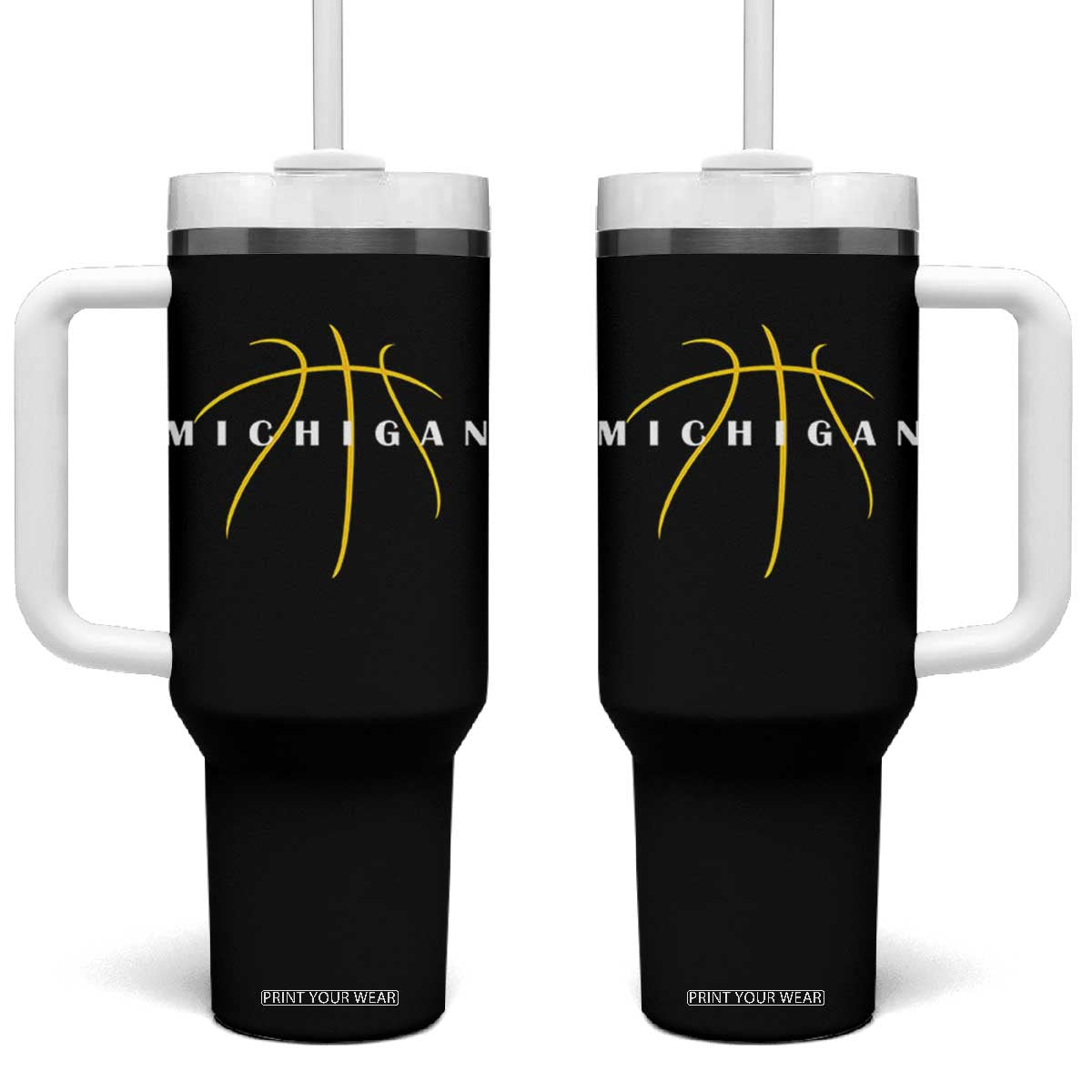 Michigan Fan Basketball Grooves Graphic MI State Tumbler With Handle TS11 One Size: 40 oz Black Print Your Wear
