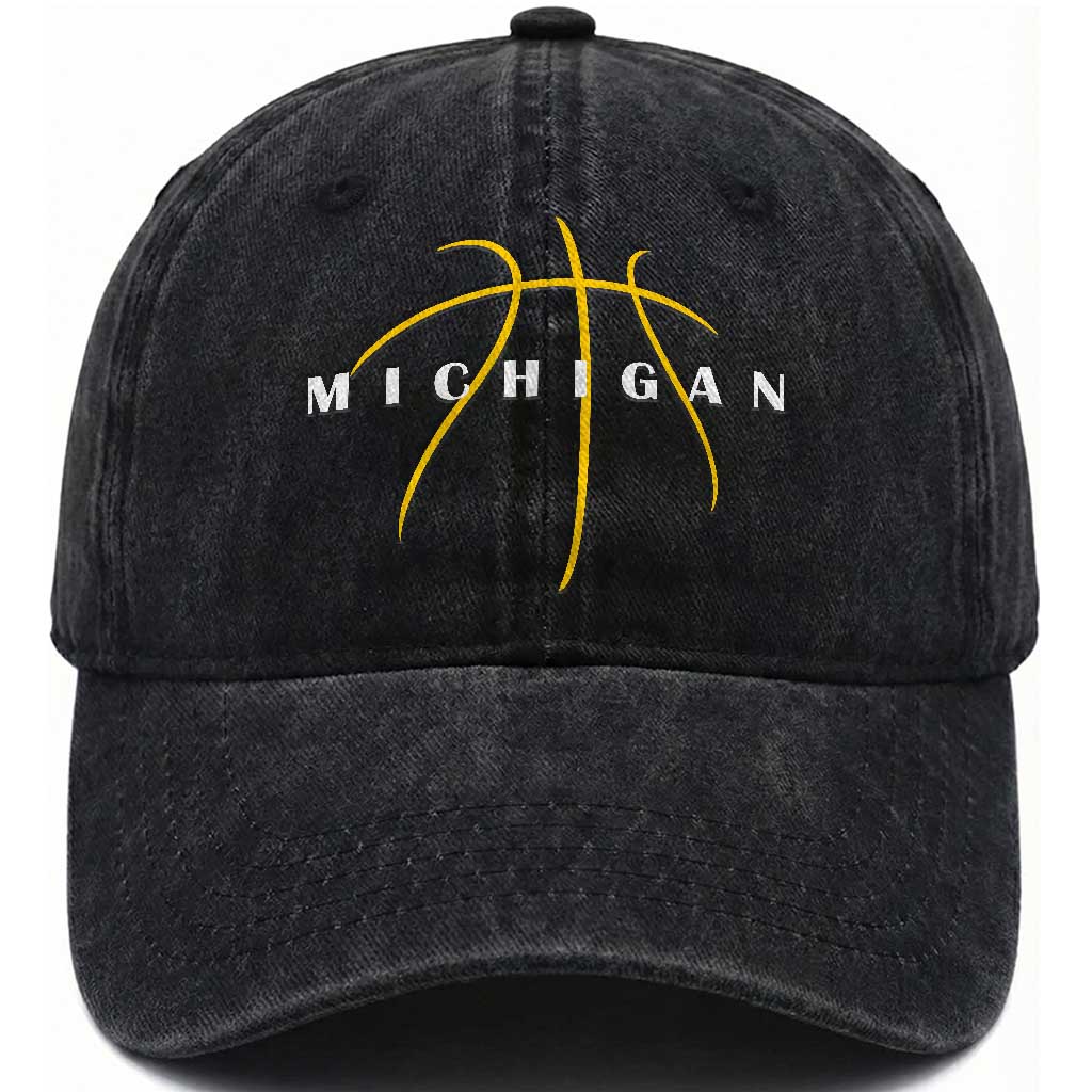 Michigan Fan Basketball Grooves Graphic MI State Washed Cotton Baseball Cap TS11 Print Your Wear